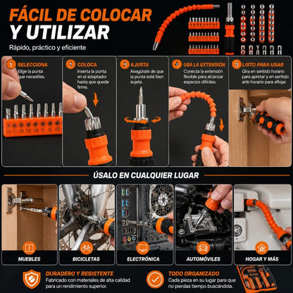 Kit de Destornilladores Recargables 43 en 1 + Extensión Flexible Multiángulo