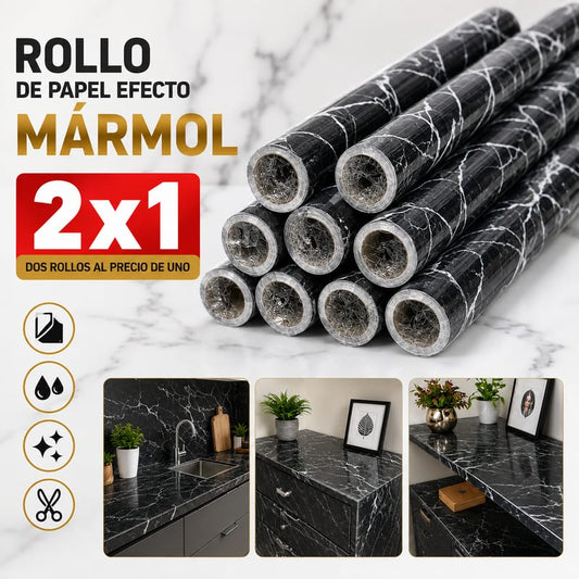2x1 Rollo Papel Efecto Mármol Negro - Image 1